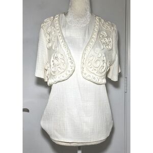 VTG Beverly Rose Blouse Size S Cream w/ Embroidered Bolero Overlay Made in USA
